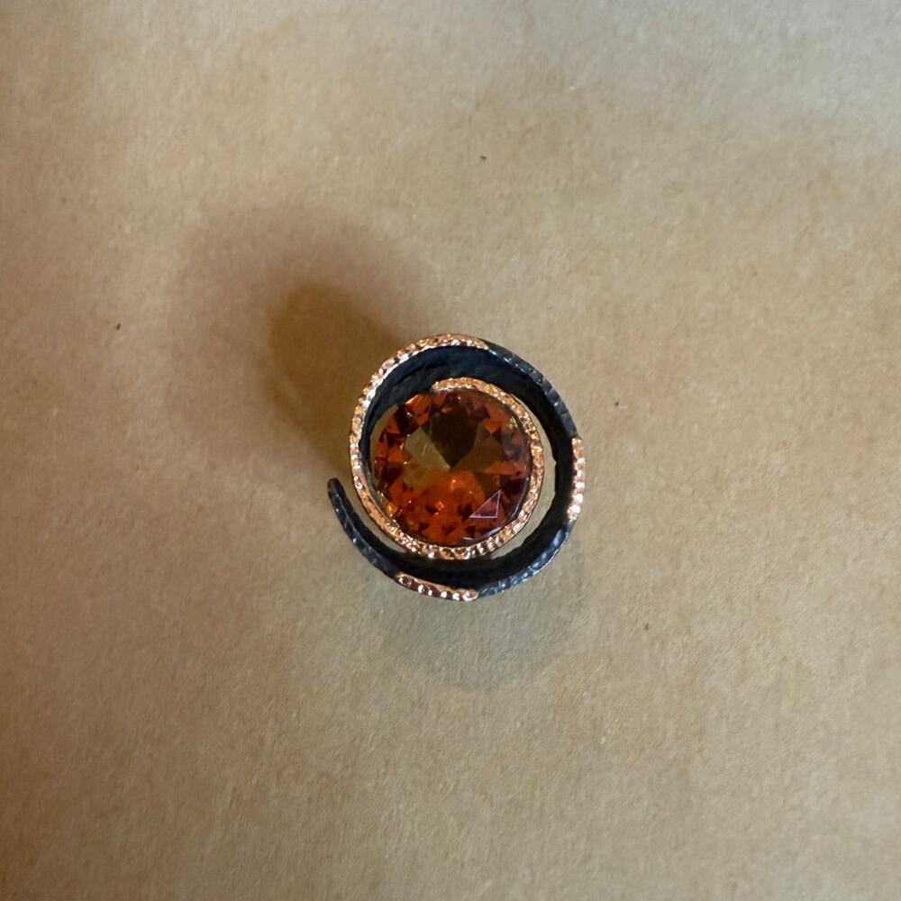 Turkish Zultanite Gem Hammered Black Rhodium 925 Sterling Silver and Gold Ring
